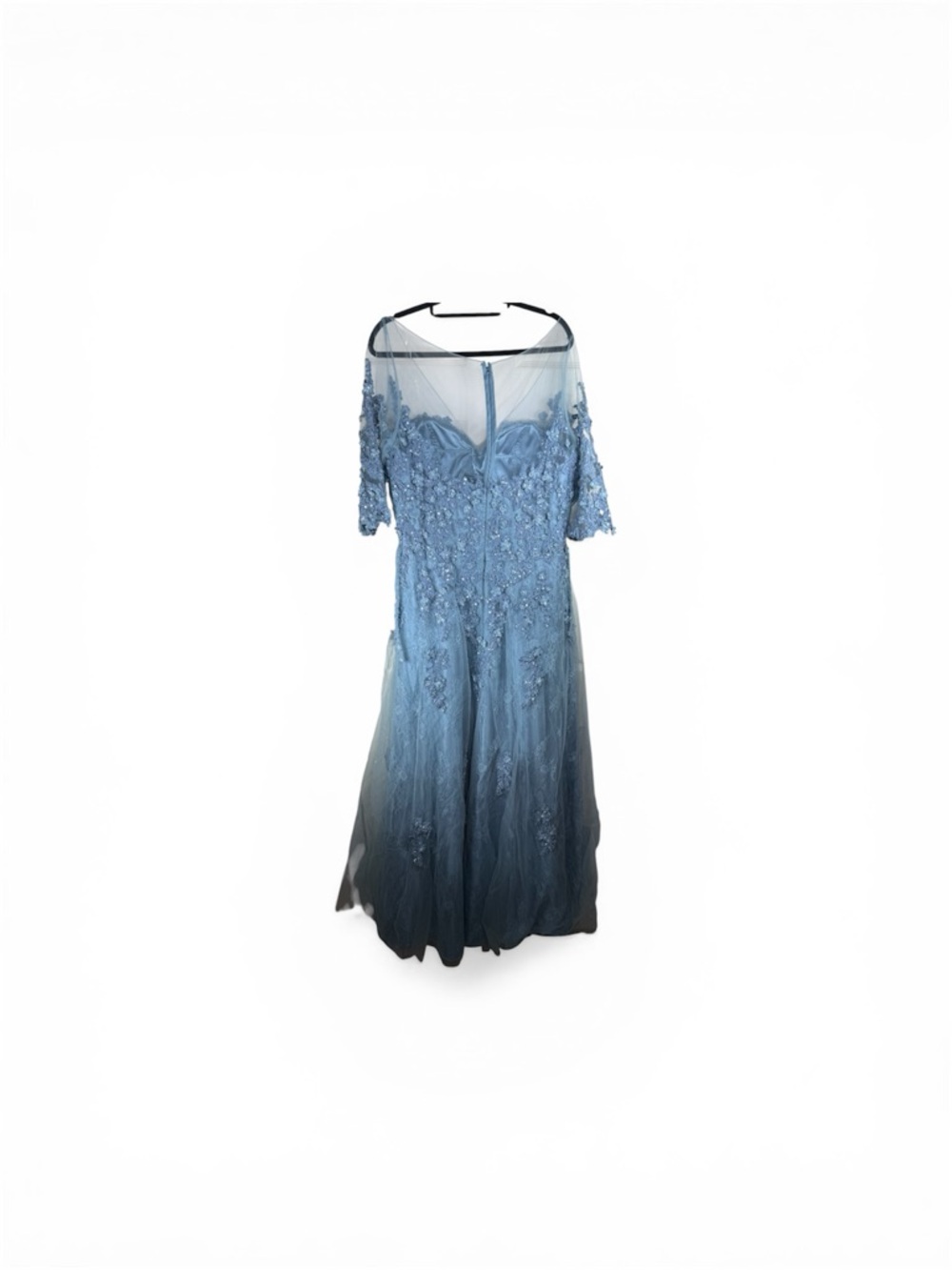 Elegant Light Blue Lace Evening Gown with Sheer Sleeves - Picture 3 of 6